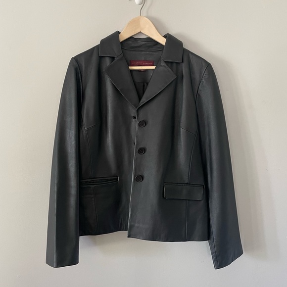 Margaret Godfrey Classic Black Leather Jacket with Button Front - Picture 1 of 9